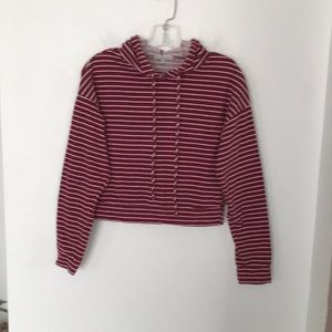CHARLOTTE RUSSE LIGHTWEIGHT HOODIE SWEATSHIRT XS MAROON W/WHITE STRIPES NWOT